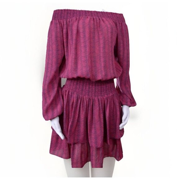 MICHAEL KORS Off-Shoulder Smocked Waist Red Ruffle Flounce Skirt Dress Size 8 - Picture 1 of 8